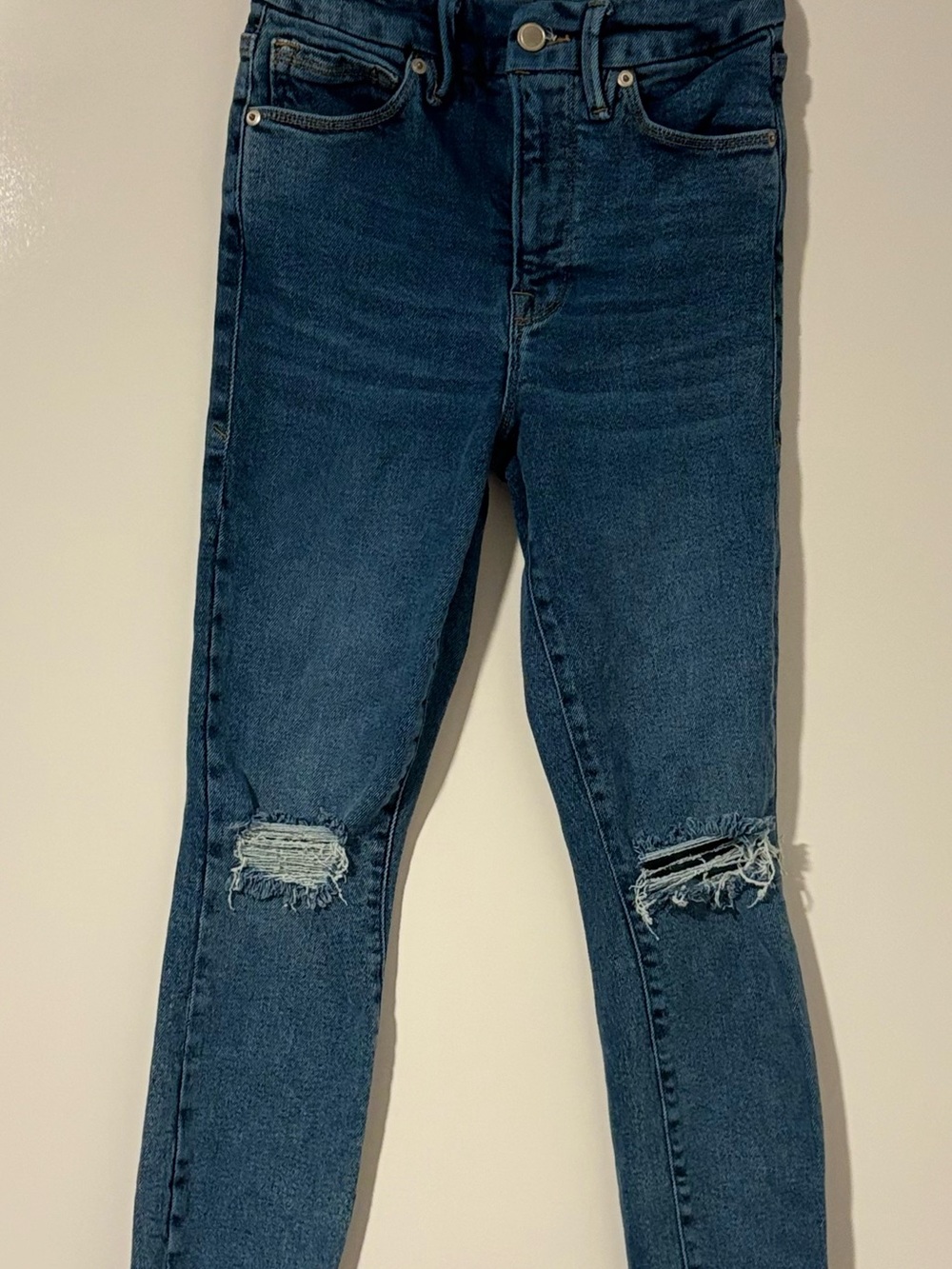 Good American Good Waist Crop Chew Hem Distressed Jeans Size 00 / 24